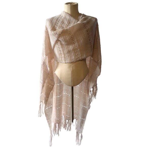 Free People Lightweight Blanket Wrap Boho Open Knit Tassel Shawl One Size - Picture 4 of 11